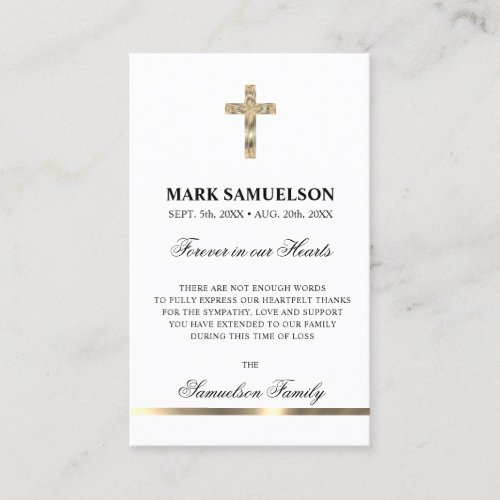 Sympathy Memorial Religious Cross Gold  PRAYER Business Card