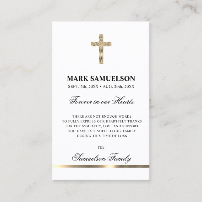 Sympathy Memorial Religious Cross Gold | PRAYER Business Card (Front)