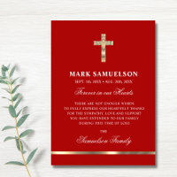Sympathy Memorial Religious Cross Red Gold