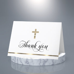 Sympathy Memorial Religious Cross White Gold Thank You Card