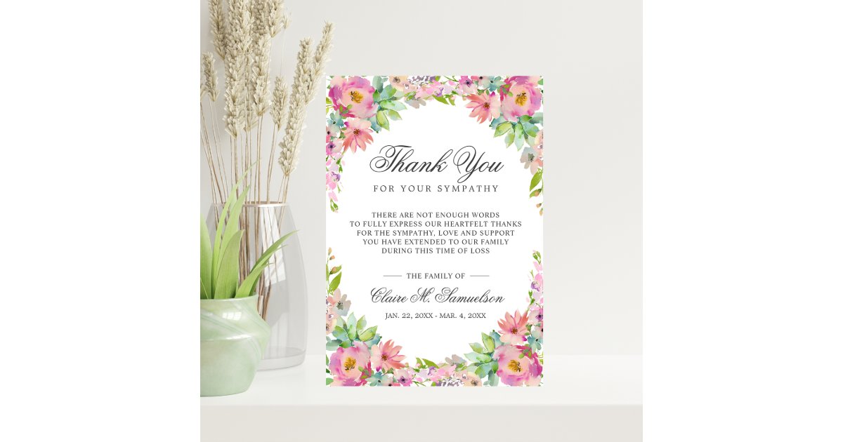 Sympathy Memorial Service Succulent Floral Funeral Thank You Card | Zazzle