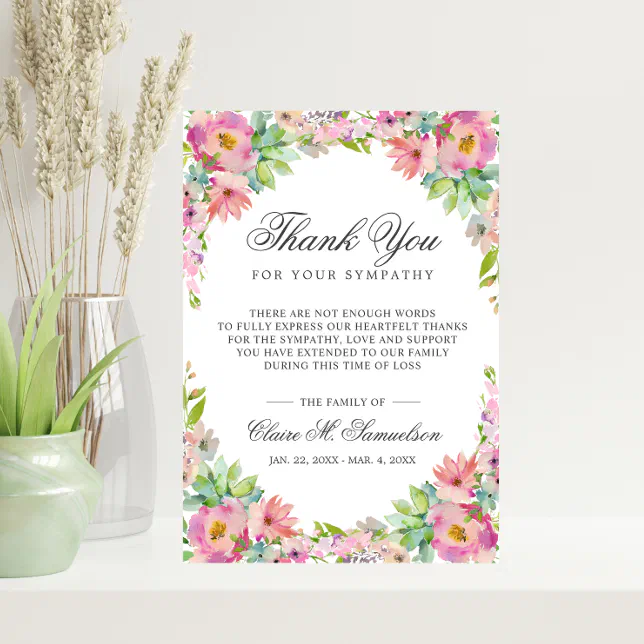 Sympathy Memorial Service Succulent Floral Funeral Thank You Card | Zazzle