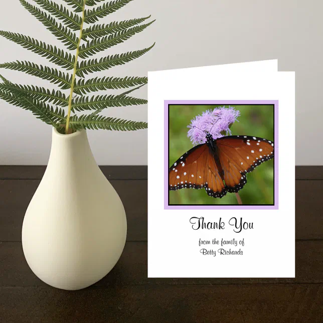 Sympathy Memorial Thank You Note Card - Butterfly | Zazzle