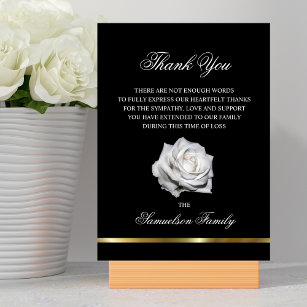 Sympathy Memorial White Rose Black Gold PHOTO Thank You Card
