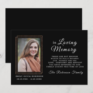 Sympathy Memory Black Gold THANK YOU Photo Card