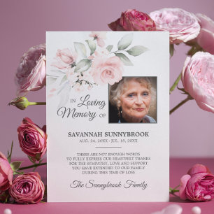 Sympathy Memory Floral Pink Rose THANK YOU   PHOTO Card