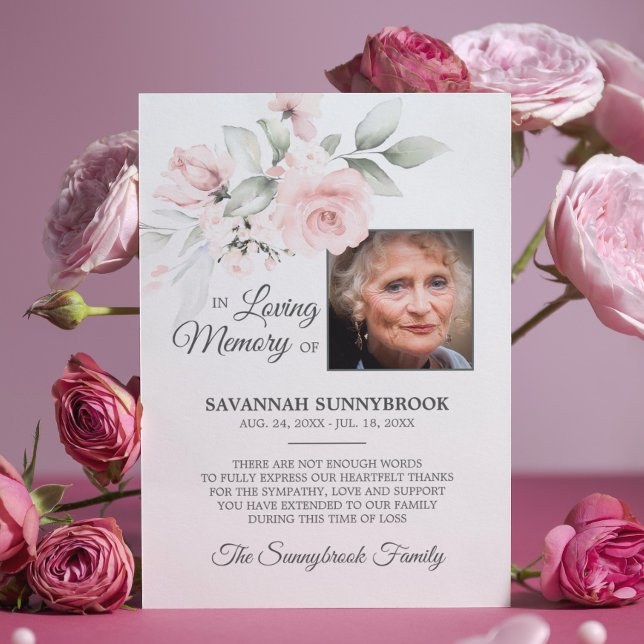 Sympathy Memory Floral Pink Rose THANK YOU | PHOTO Card (Creator Uploaded)