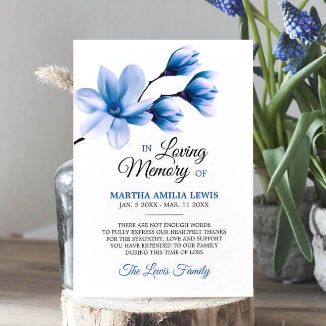Sympathy Memory Flower Blue Magnolia THANK YOU Card (Creator Uploaded)
