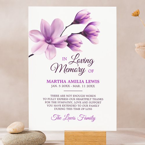 Sympathy Memory Flower Purple Magnolia THANK YOU