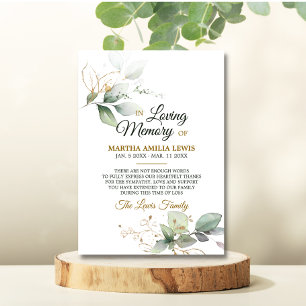 Sympathy Memory Greenery Gold Leaves THANK YOU