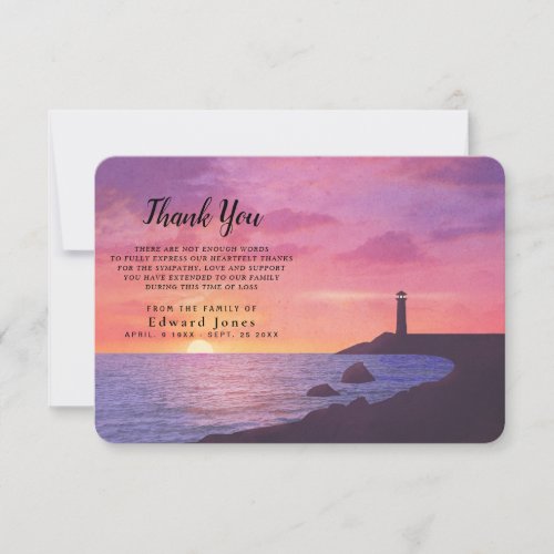 Sympathy Memory Sunset Lighthouse Thank You Card