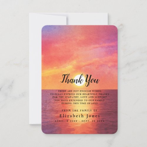 Sympathy Memory Sunset Ocean Thank You Card