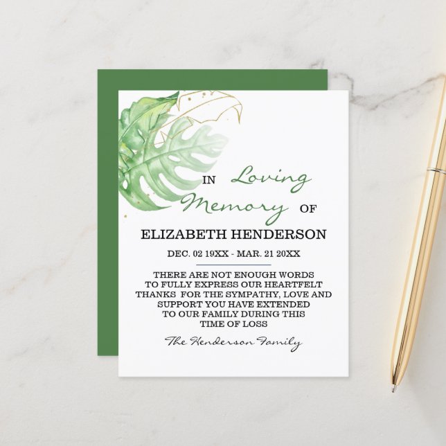 Sympathy Memory /Thank you. (Front/Back In Situ)