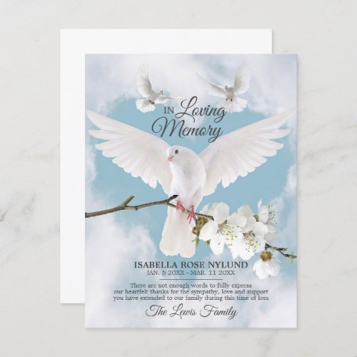 Sympathy Memory White Dove Heaven In Memory Thank  Thank You Card