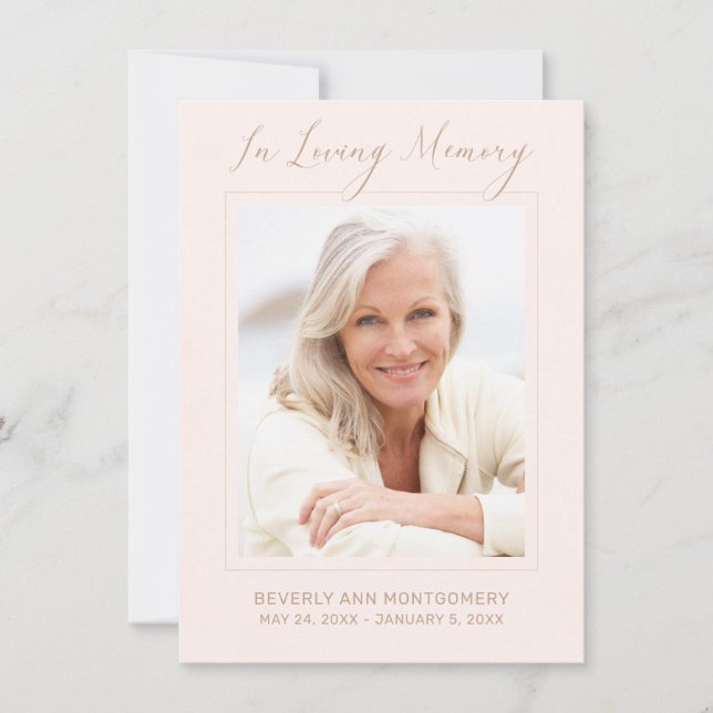 Sympathy Modern Script Photo Blush Pink Funeral Thank You Card (Front)
