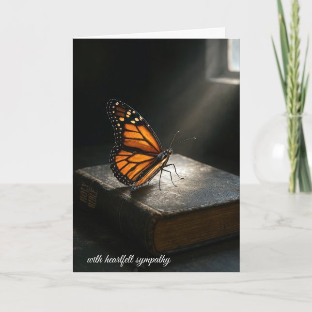Sympathy Monarch Butterfly On a Holy Bible Card (Front)