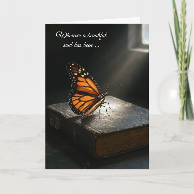 Sympathy Monarch Butterfly On a Holy Bible Card (Front)