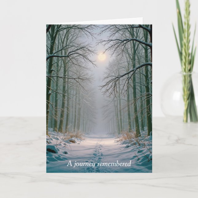 Sympathy Moonlight Footprints In a Snowy Forest Card (Front)