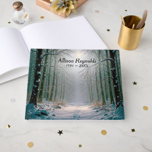 Sympathy Moonlight Footprints In a Snowy Forest Guest Book