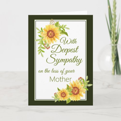 Sympathy Mother Floral Yellow Sunflower  Card
