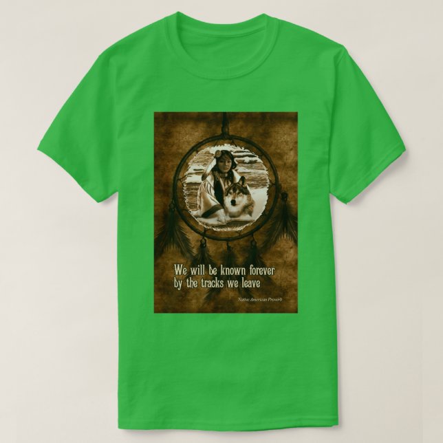 Sympathy Native American Wolf and Dreamcatcher  T-Shirt (Design Front)