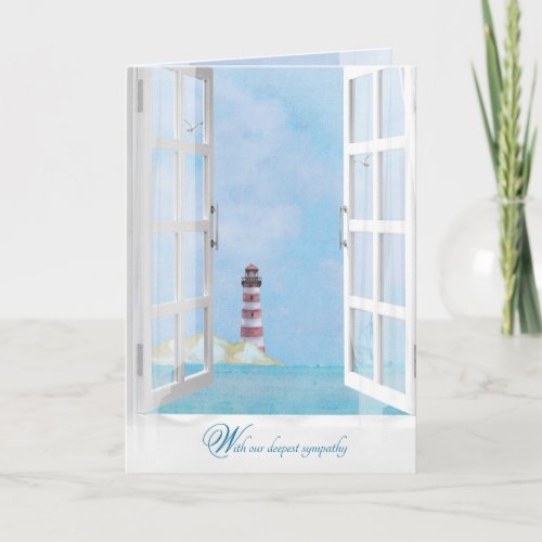 sympathy ocean lighthouse in window watercolor card