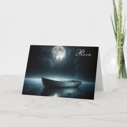 Sympathy Old Boat On Moonlit Lake Card