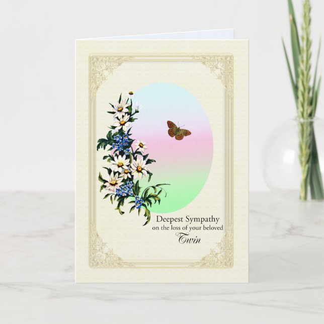 Sympathy on Loss of Twin, Flowers and Butterfly Card (Front)