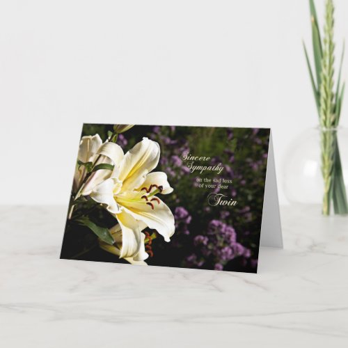 Sympathy on the death of a twin with a white lily card