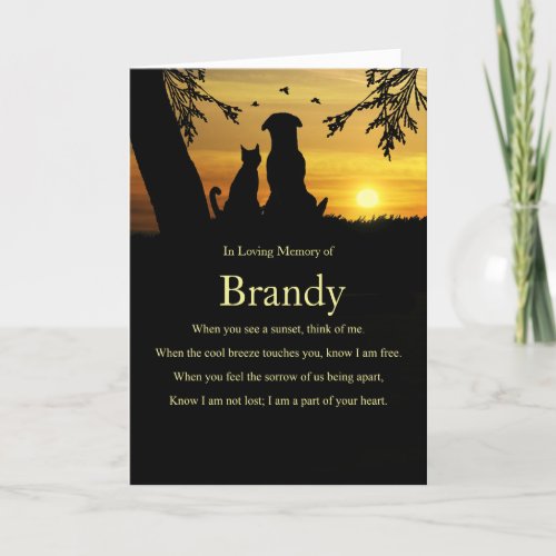 Sympathy Pet with Dog and Cat Custom Name Card