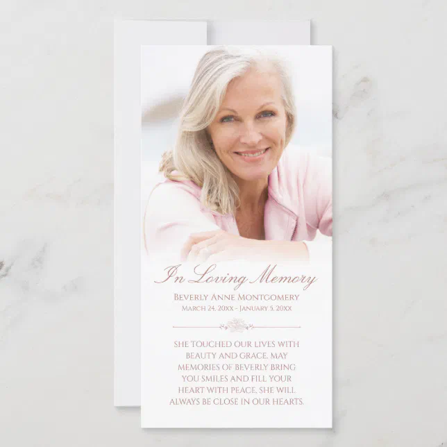 Sympathy Photo Elegant Rose Gold Funeral Prayer | Zazzle