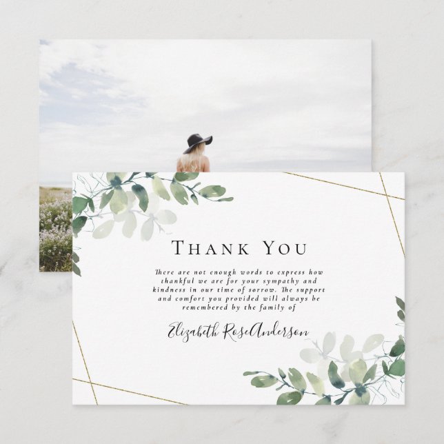 Sympathy Photo Eucalyptus Funeral Thank You Card (Front/Back)