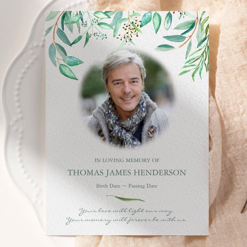 Sympathy Photo Eucalyptus Funeral Thank You Card