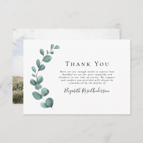 Sympathy Photo Eucalyptus Funeral Thank You Card