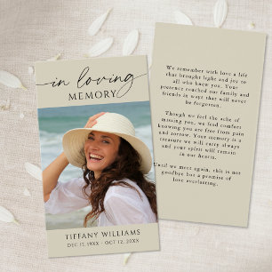 Sympathy Photo In Loving Memory Prayer Card