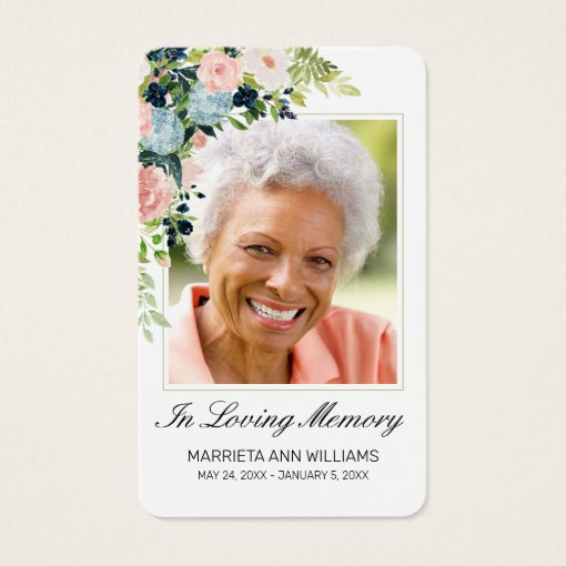 Sympathy Pink Blue Rose Floral Photo Prayer Card | Zazzle