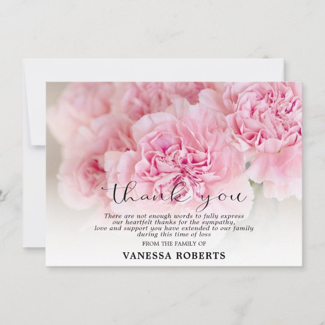 Sympathy Pink Carnations THANK YOU | PHOTO (Front)