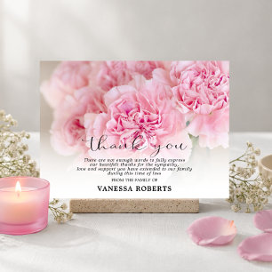 Sympathy Pink Carnations THANK YOU PHOTO Card