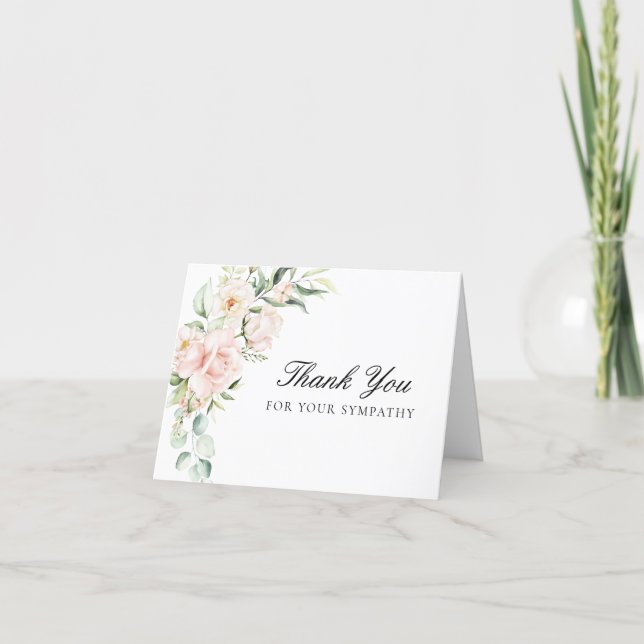 Sympathy Pink Floral Funeral Folded Thank You Card (Front)