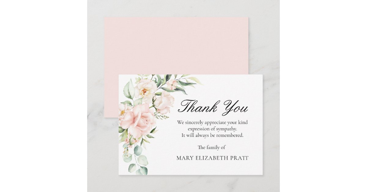 Sympathy Pink Floral Funeral Thank You Card | Zazzle