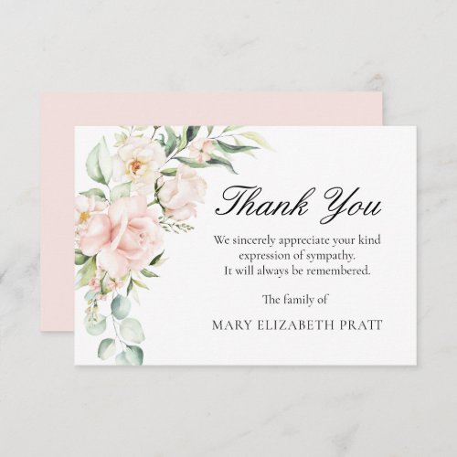 Sympathy Pink Floral Funeral Thank You Card