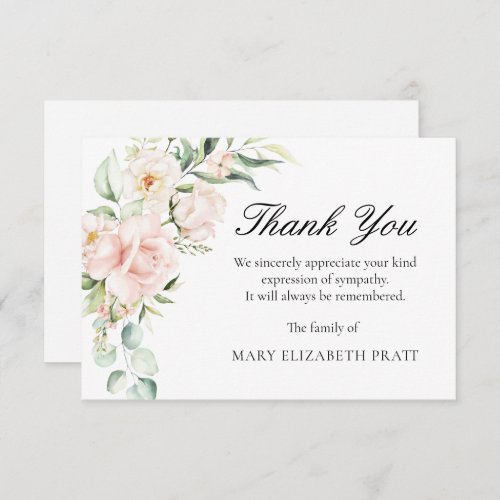 Sympathy Pink Floral Funeral Thank You Card