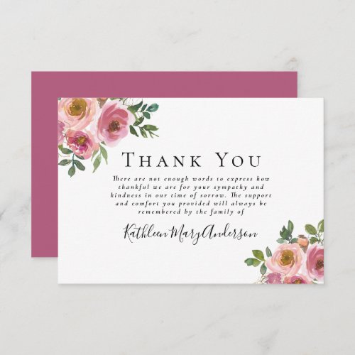 Sympathy Pink Floral Funeral  Thank You Card