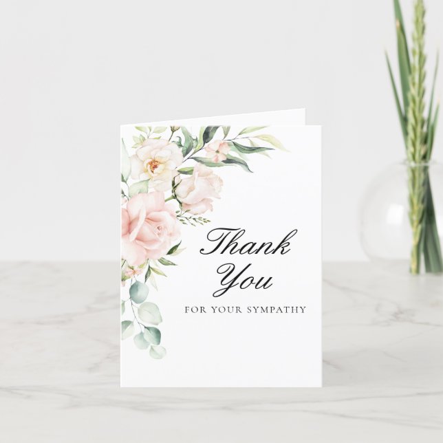 Sympathy Pink Floral Photo Funeral Folded Thank You Card (Front)