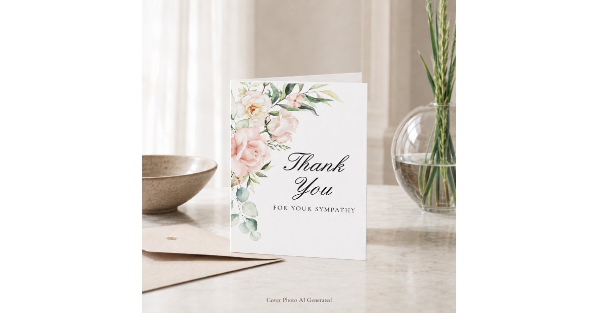Sympathy Pink Floral Photo Funeral Folded Thank You Card | Zazzle