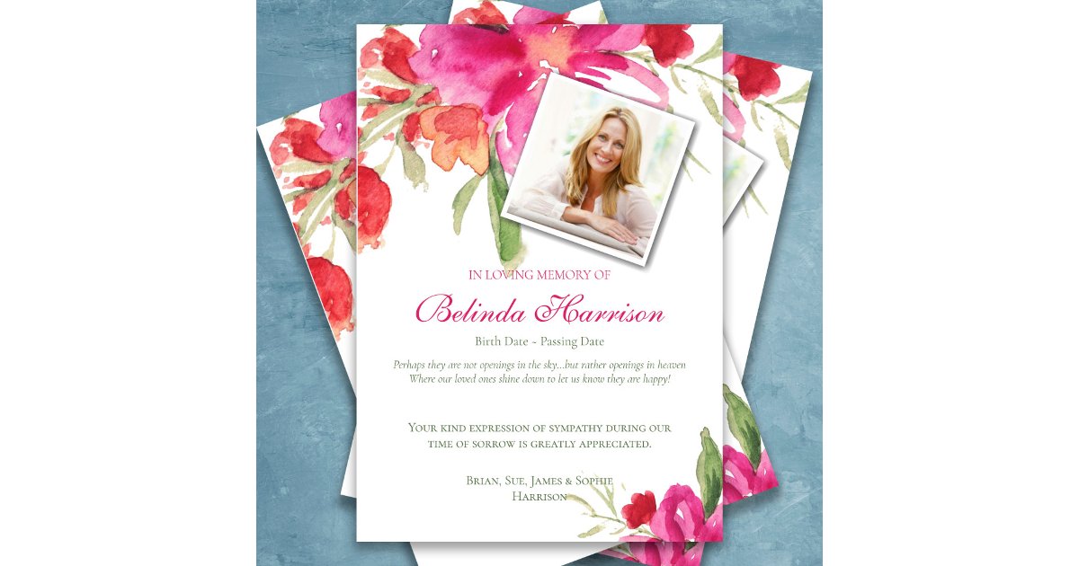 Sympathy Pink Floral Photo Funeral Thank You Card | Zazzle
