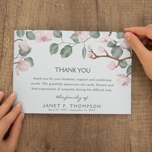 Sympathy Pink Orchids  Greenery Bereavement Thank You Card
