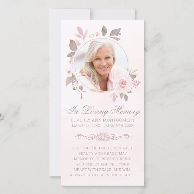 Sympathy Pink Rose Floral Photo Funeral Prayer (Front)