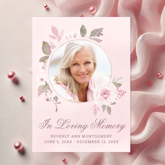 Sympathy Pink Rose Floral Photo Memorial Thank You Card | Zazzle