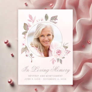 Sympathy Pink Rose Floral Photo Memorial Thank You Card